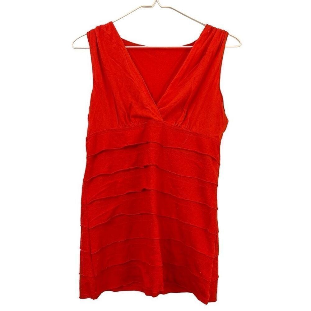 Ann Taylor LOFT V-Neck Sleeveless Tiered Ruffle Tank Top Red / Orange Medium